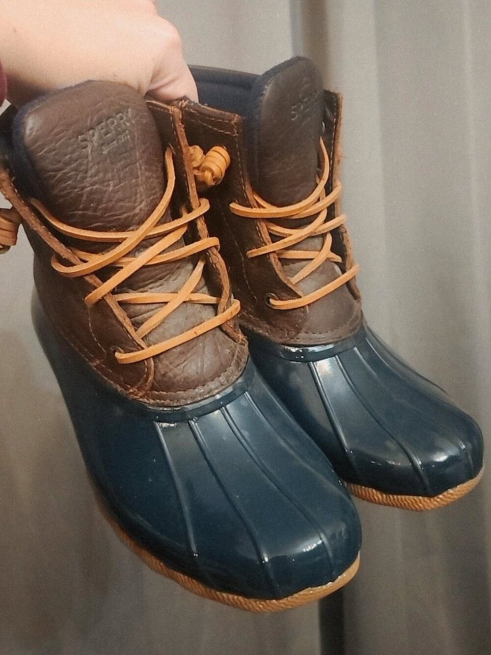Womens Sperry Top Sider Navy Brown Saltwater Duck Boots Size 7 - Picture 7 of 8